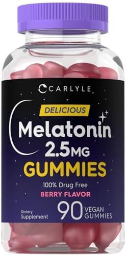 Carlyle Melatonin 2,5 mg Gummis | 90 Stück | Beerengeschmack | Vegan, Nicht-GVO, Glutenfrei