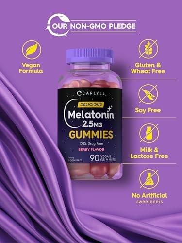 Carlyle Melatonin 2,5 mg Gummis | 90 Stück | Beerengeschmack | Vegan, Nicht-GVO, Glutenfrei