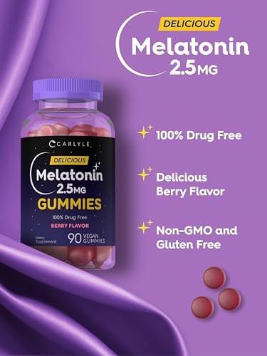 Carlyle Melatonin 2,5 mg Gummis | 90 Stück | Beerengeschmack | Vegan, Nicht-GVO, Glutenfrei