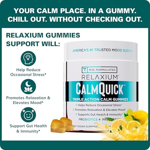 Relaxium Calm Gummies – Ruhe, Darmgesundheit & Immununterstützung, entwickelt in den USA, mit Vitamin B6, Magnesium, L-Theanin + Präbiotikum & Probiotikum, Zitronengeschmack, 60 Gummis