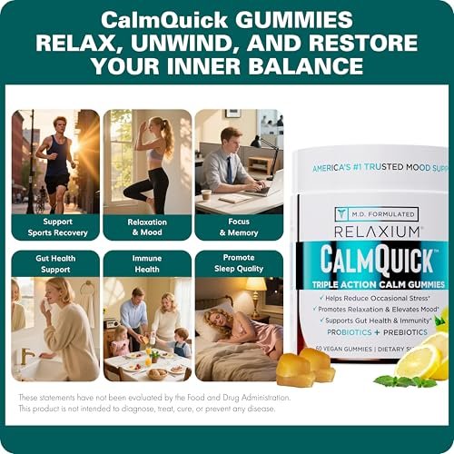 Relaxium Calm Gummies – Ruhe, Darmgesundheit & Immununterstützung, entwickelt in den USA, mit Vitamin B6, Magnesium, L-Theanin + Präbiotikum & Probiotikum, Zitronengeschmack, 60 Gummis