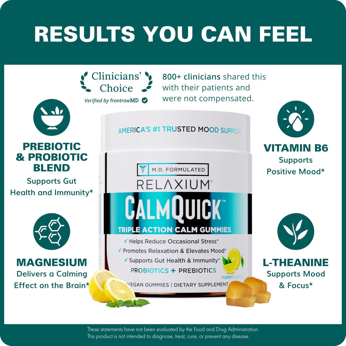Relaxium Calm Gummies – Ruhe, Darmgesundheit & Immununterstützung, entwickelt in den USA, mit Vitamin B6, Magnesium, L-Theanin + Präbiotikum & Probiotikum, Zitronengeschmack, 60 Gummis