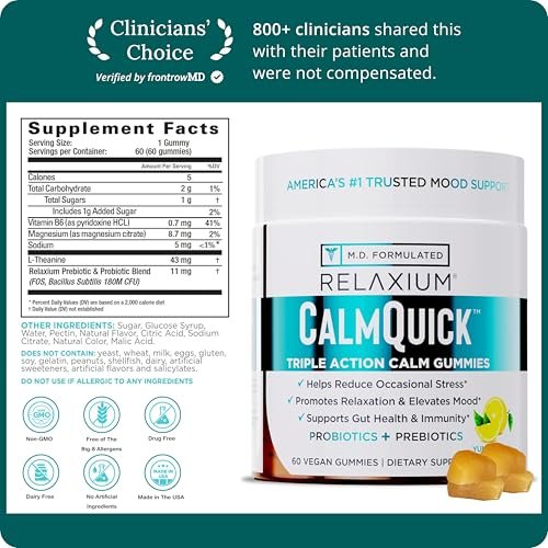 Relaxium Calm Gummies – Ruhe, Darmgesundheit & Immununterstützung, entwickelt in den USA, mit Vitamin B6, Magnesium, L-Theanin + Präbiotikum & Probiotikum, Zitronengeschmack, 60 Gummis