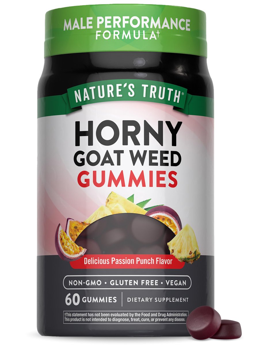 Nature's Truth Horny Goat Weed Gummis | 60 Stück | mit Maca-Wurzel | Vegan, Non-GMO & Glutenfrei | Passionsfrucht-Geschmack