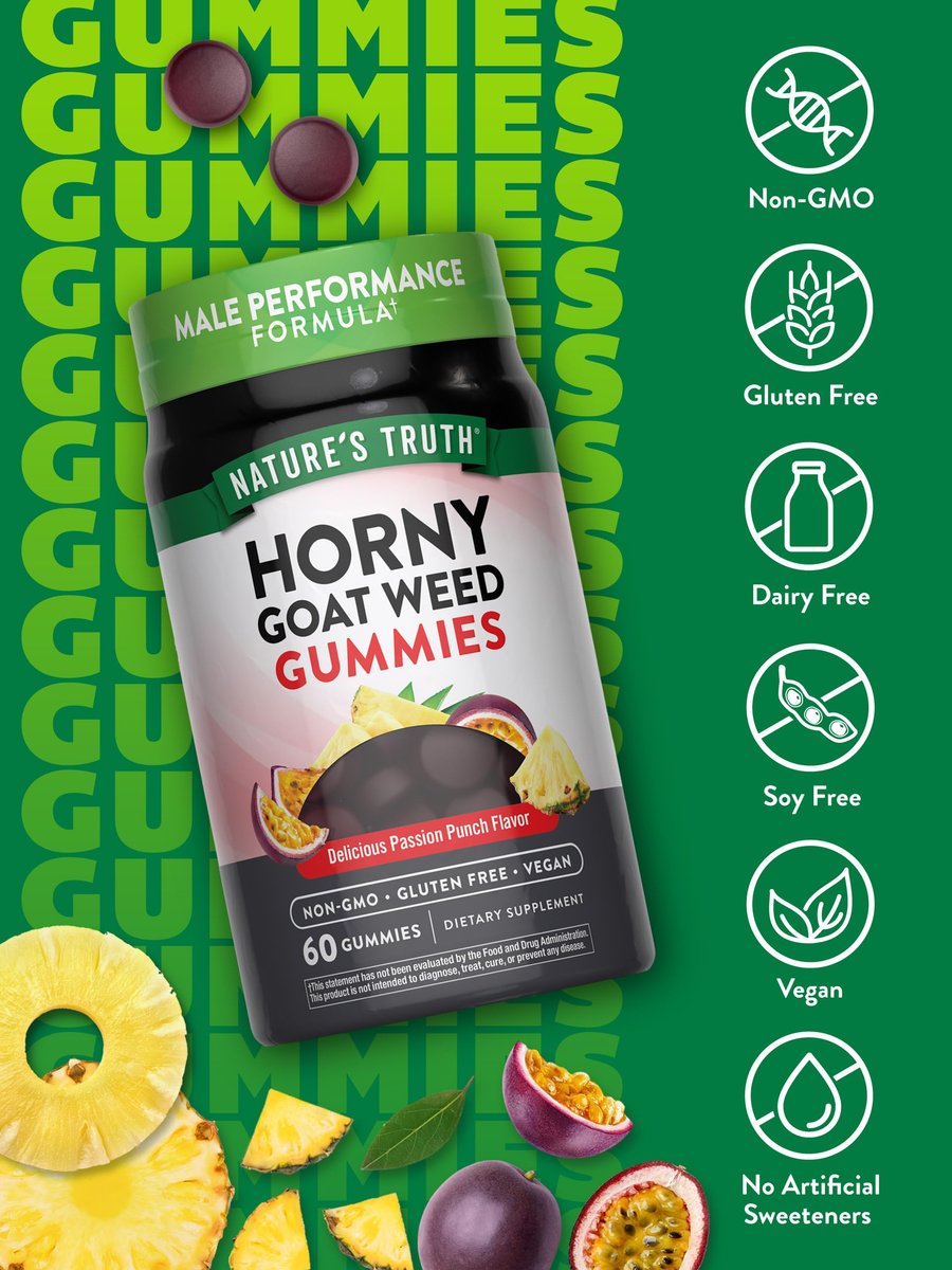 Nature's Truth Horny Goat Weed Gummis | 60 Stück | mit Maca-Wurzel | Vegan, Non-GMO & Glutenfrei | Passionsfrucht-Geschmack