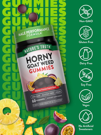 Nature's Truth Horny Goat Weed Gummis | 60 Stück | mit Maca-Wurzel | Vegan, Non-GMO & Glutenfrei | Passionsfrucht-Geschmack