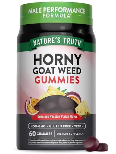 Nature's Truth Horny Goat Weed Gummis | 60 Stück | mit Maca-Wurzel | Vegan, Non-GMO & Glutenfrei | Passionsfrucht-Geschmack