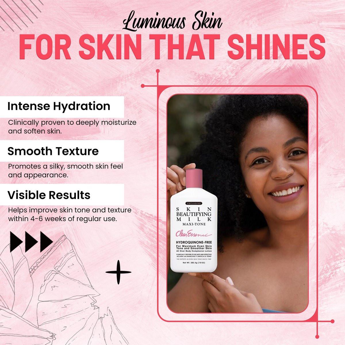 Clear Essence Exclusive Skin Beautifying Milk Maxi-tone Lotion – Feuchtigkeitsspendende Körperlotion für trockene Haut ohne Hydrochinon (295 ml)