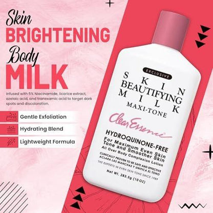 Clear Essence Exclusive Skin Beautifying Milk Maxi-tone Lotion – Feuchtigkeitsspendende Körperlotion für trockene Haut ohne Hydrochinon (295 ml)