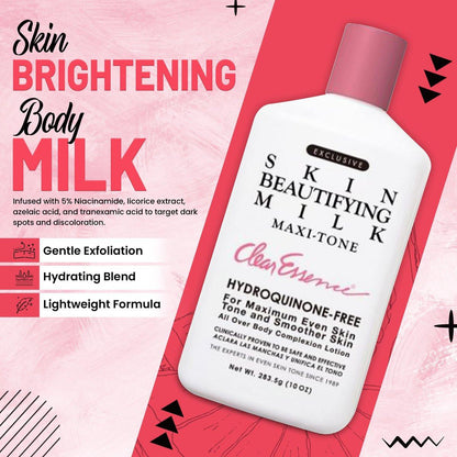 Clear Essence Exclusive Skin Beautifying Milk Maxi-tone Lotion – Feuchtigkeitsspendende Körperlotion für trockene Haut ohne Hydrochinon (295 ml)