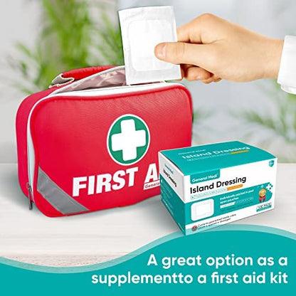 General Medi Sterile Islandverband mit Bordered Gaze – 100 Stück, 2,4" x 2,75" Gaze-Pads, Wundversorgungspad mit Kleberand – steril, weich & hoch saugfähig, medizinische Qualität