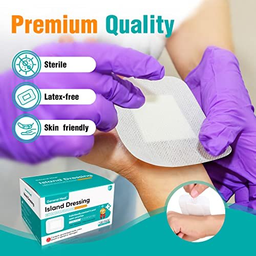 General Medi Sterile Islandverband mit Bordered Gaze – 100 Stück, 2,4" x 2,75" Gaze-Pads, Wundversorgungspad mit Kleberand – steril, weich & hoch saugfähig, medizinische Qualität
