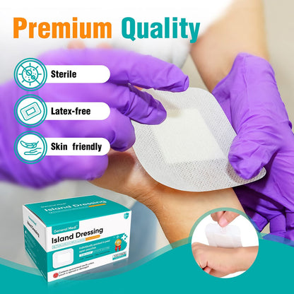 General Medi Sterile Islandverband mit Bordered Gaze – 100 Stück, 2,4" x 2,75" Gaze-Pads, Wundversorgungspad mit Kleberand – steril, weich & hoch saugfähig, medizinische Qualität
