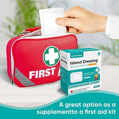 General Medi Sterile Islandverband mit Bordered Gaze – 100 Stück, 2,4" x 2,75" Gaze-Pads, Wundversorgungspad mit Kleberand – steril, weich & hoch saugfähig, medizinische Qualität