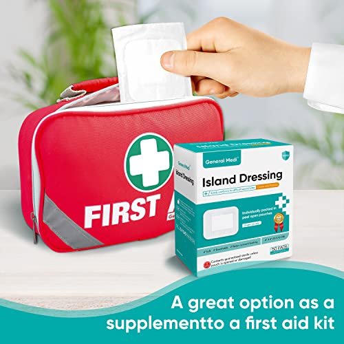 General Medi Sterile Islandverband mit Bordered Gaze – 100 Stück, 2,4" x 2,75" Gaze-Pads, Wundversorgungspad mit Kleberand – steril, weich & hoch saugfähig, medizinische Qualität