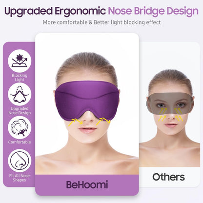 BeHoomi Schlafmaske, Premium Augenmaske für erholsamen Schlaf, 3D ergonomisches Design, verbesserte Lichtblockade, Schlafbrille für Frauen und Männer (Lila)
