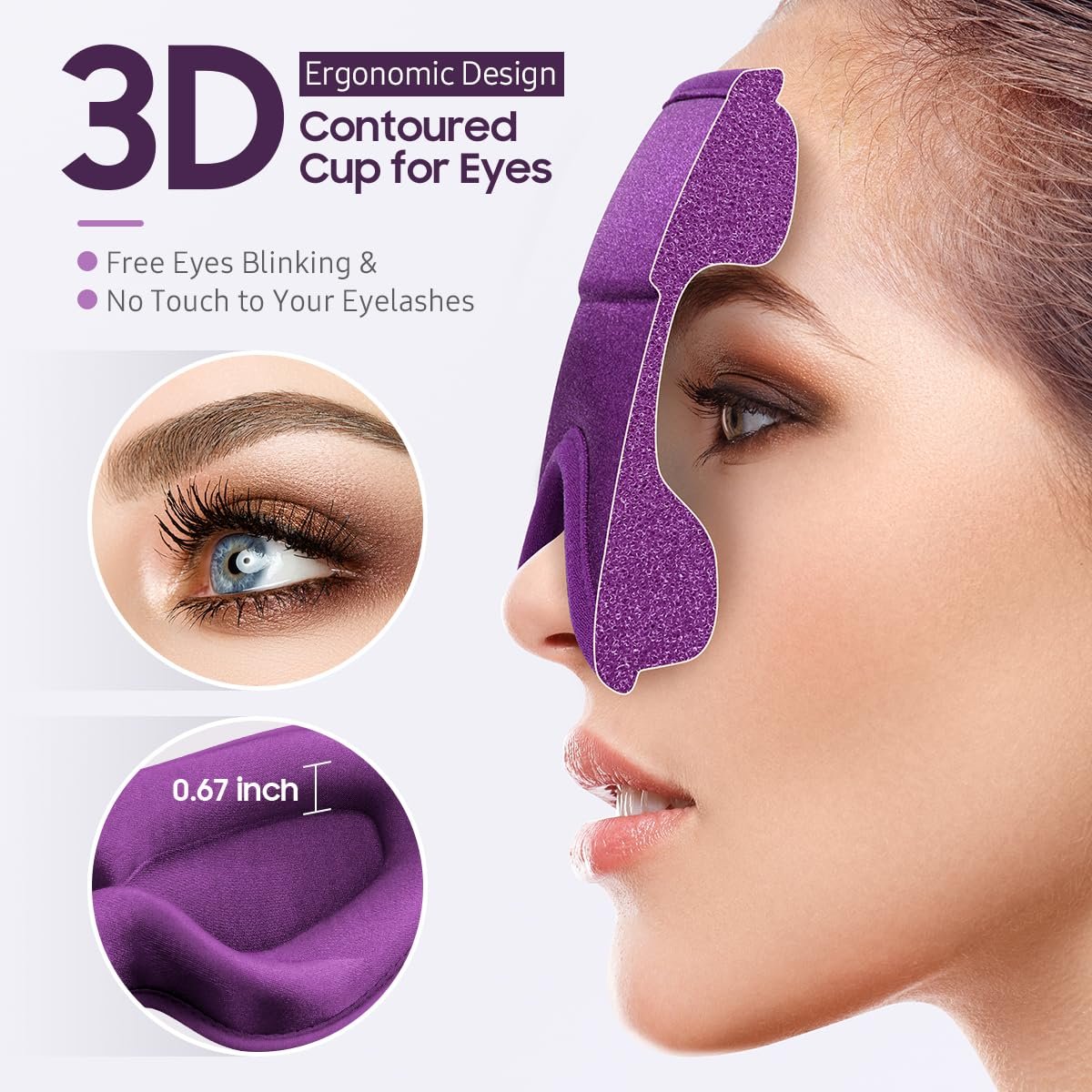 BeHoomi Schlafmaske, Premium Augenmaske für erholsamen Schlaf, 3D ergonomisches Design, verbesserte Lichtblockade, Schlafbrille für Frauen und Männer (Lila)