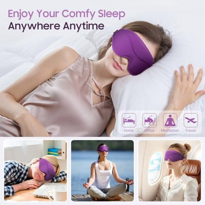 BeHoomi Schlafmaske, Premium Augenmaske für erholsamen Schlaf, 3D ergonomisches Design, verbesserte Lichtblockade, Schlafbrille für Frauen und Männer (Lila)