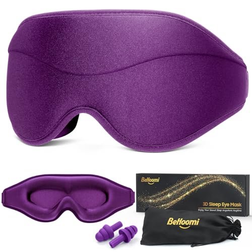 BeHoomi Schlafmaske, Premium Augenmaske für erholsamen Schlaf, 3D ergonomisches Design, verbesserte Lichtblockade, Schlafbrille für Frauen und Männer (Lila)