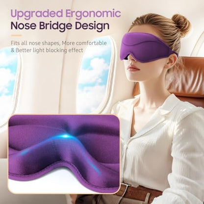 BeHoomi Schlafmaske, Premium Augenmaske für erholsamen Schlaf, 3D ergonomisches Design, verbesserte Lichtblockade, Schlafbrille für Frauen und Männer (Lila)