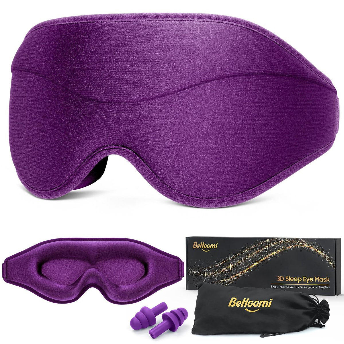 BeHoomi Schlafmaske, Premium Augenmaske für erholsamen Schlaf, 3D ergonomisches Design, verbesserte Lichtblockade, Schlafbrille für Frauen und Männer (Lila)