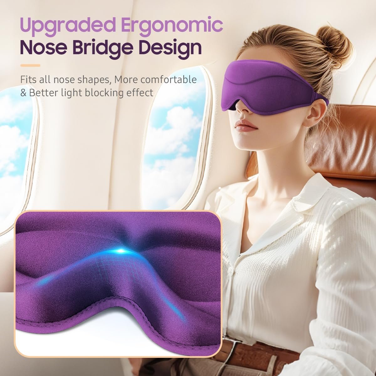 BeHoomi Schlafmaske, Premium Augenmaske für erholsamen Schlaf, 3D ergonomisches Design, verbesserte Lichtblockade, Schlafbrille für Frauen und Männer (Lila)