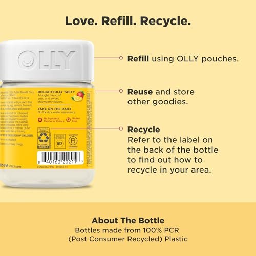OLLY Extra Strength Daily Energy Gummies – Koffeinfreie Energie-Gummibärchen mit Vitamin B12, CoQ10 und Goji-Beere, 60 Stück (30-Tage-Vorrat)