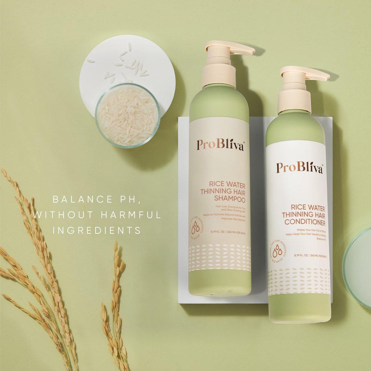 ProBliva Reiswasser Shampoo & Conditioner Set – Anti-Haarausfall, Haardichte & Wachstum (Reis Shampoo und Conditioner (Grün), 2 x 260 ml)