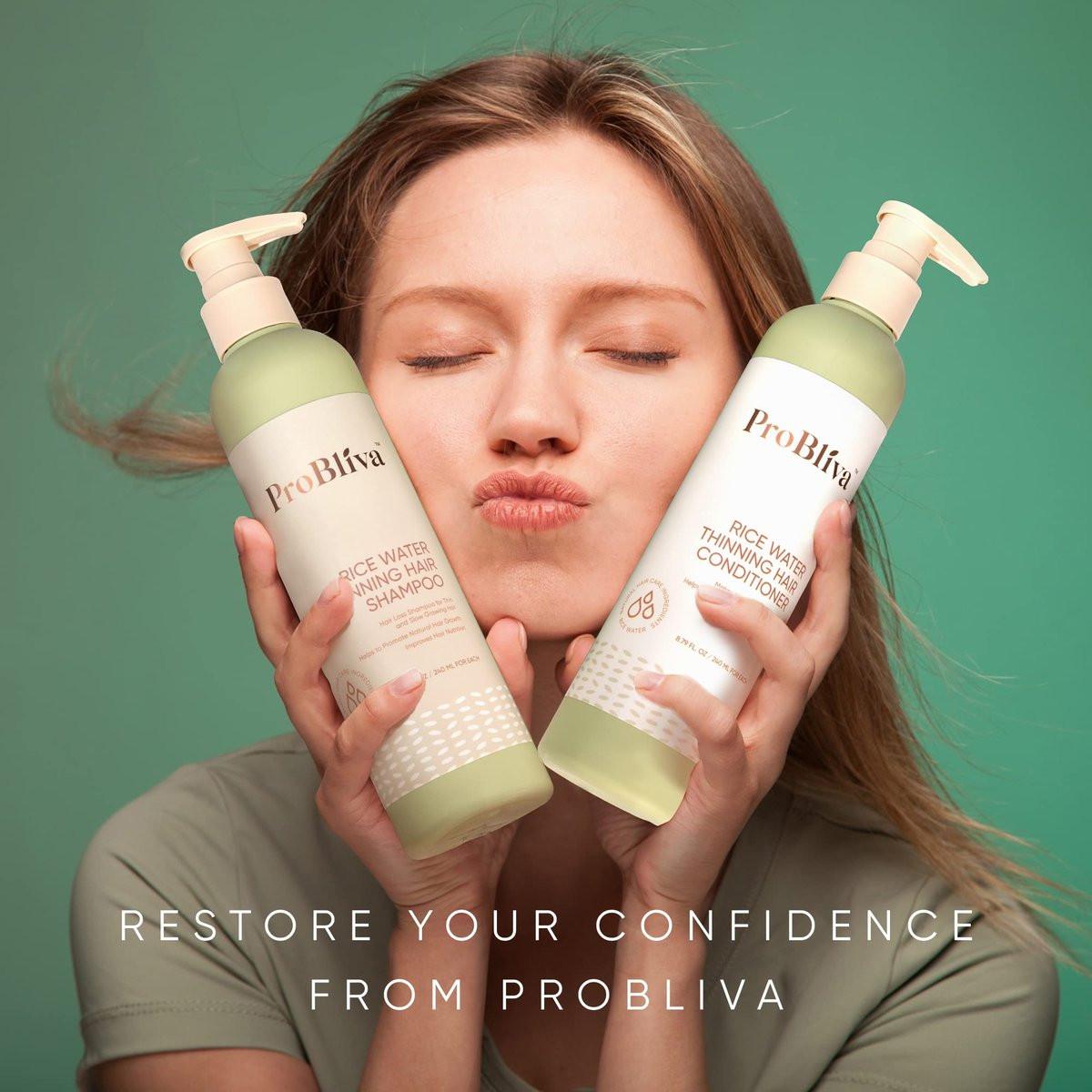 ProBliva Reiswasser Shampoo & Conditioner Set – Anti-Haarausfall, Haardichte & Wachstum (Reis Shampoo und Conditioner (Grün), 2 x 260 ml)