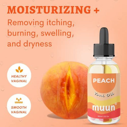 Muun Pfirsich Yoni Öl für Trockenheit, Rasieröl eingewachsene Haare, Feuchtigkeitsspender & pflegendes Intimöl für Frauen, weiches & geschmeidiges feminines Öl, 100% natürlich, Pfirsichduft