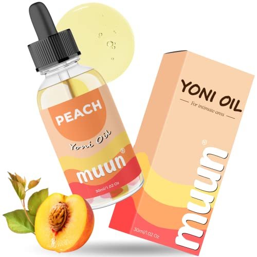 Muun Pfirsich Yoni Öl für Trockenheit, Rasieröl eingewachsene Haare, Feuchtigkeitsspender & pflegendes Intimöl für Frauen, weiches & geschmeidiges feminines Öl, 100% natürlich, Pfirsichduft