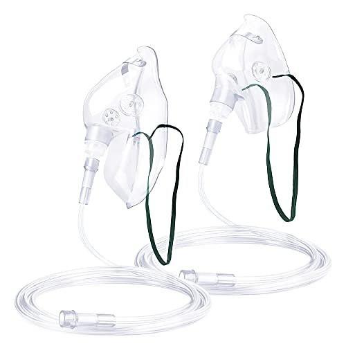 ANSNF 2er-Pack Sauerstoffmaske für Erwachsene mit 2 m Schlauch und verstellbarem elastischem Band – Größe M+L (Transparent) – OHNE BECHER