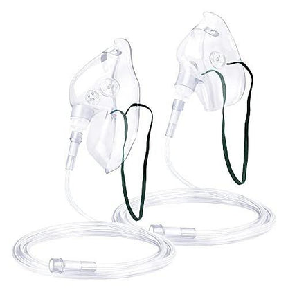 ANSNF 2er-Pack Sauerstoffmaske für Erwachsene mit 2 m Schlauch und verstellbarem elastischem Band – Größe M+L (Transparent) – OHNE BECHER