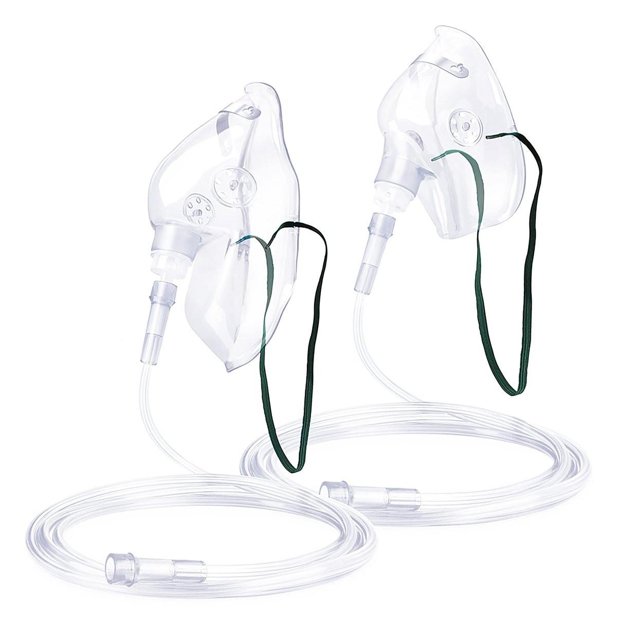 ANSNF 2er-Pack Sauerstoffmaske für Erwachsene mit 2 m Schlauch und verstellbarem elastischem Band – Größe M+L (Transparent) – OHNE BECHER