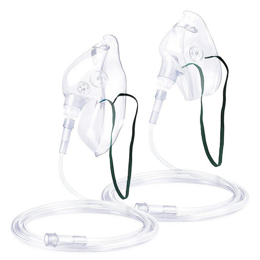 ANSNF 2er-Pack Sauerstoffmaske für Erwachsene mit 2 m Schlauch und verstellbarem elastischem Band – Größe M+L (Transparent) – OHNE BECHER