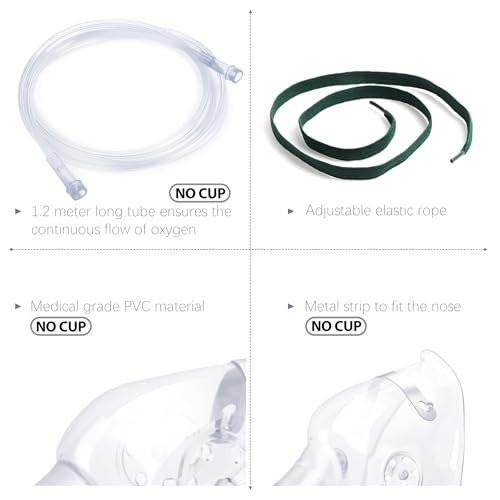 ANSNF 2er-Pack Sauerstoffmaske für Erwachsene mit 2 m Schlauch und verstellbarem elastischem Band – Größe M+L (Transparent) – OHNE BECHER