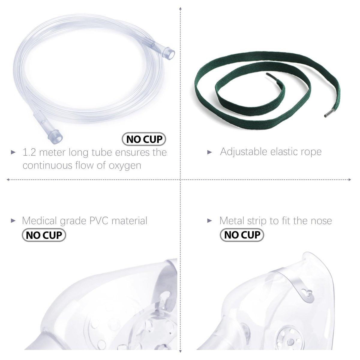 ANSNF 2er-Pack Sauerstoffmaske für Erwachsene mit 2 m Schlauch und verstellbarem elastischem Band – Größe M+L (Transparent) – OHNE BECHER