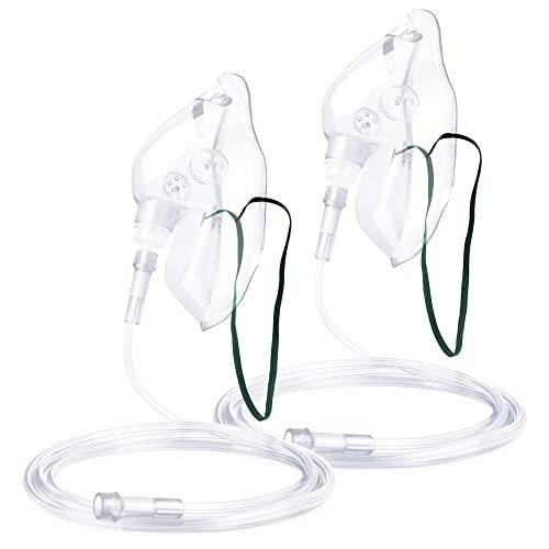 ANSNF 2er-Pack Sauerstoffmaske für Erwachsene mit 2m Schlauch & verstellbarem elastischem Band - Größe L (Transparent) - Ohne Becher