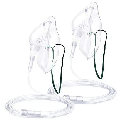 ANSNF 2er-Pack Sauerstoffmaske für Erwachsene mit 2m Schlauch & verstellbarem elastischem Band - Größe L (Transparent) - Ohne Becher