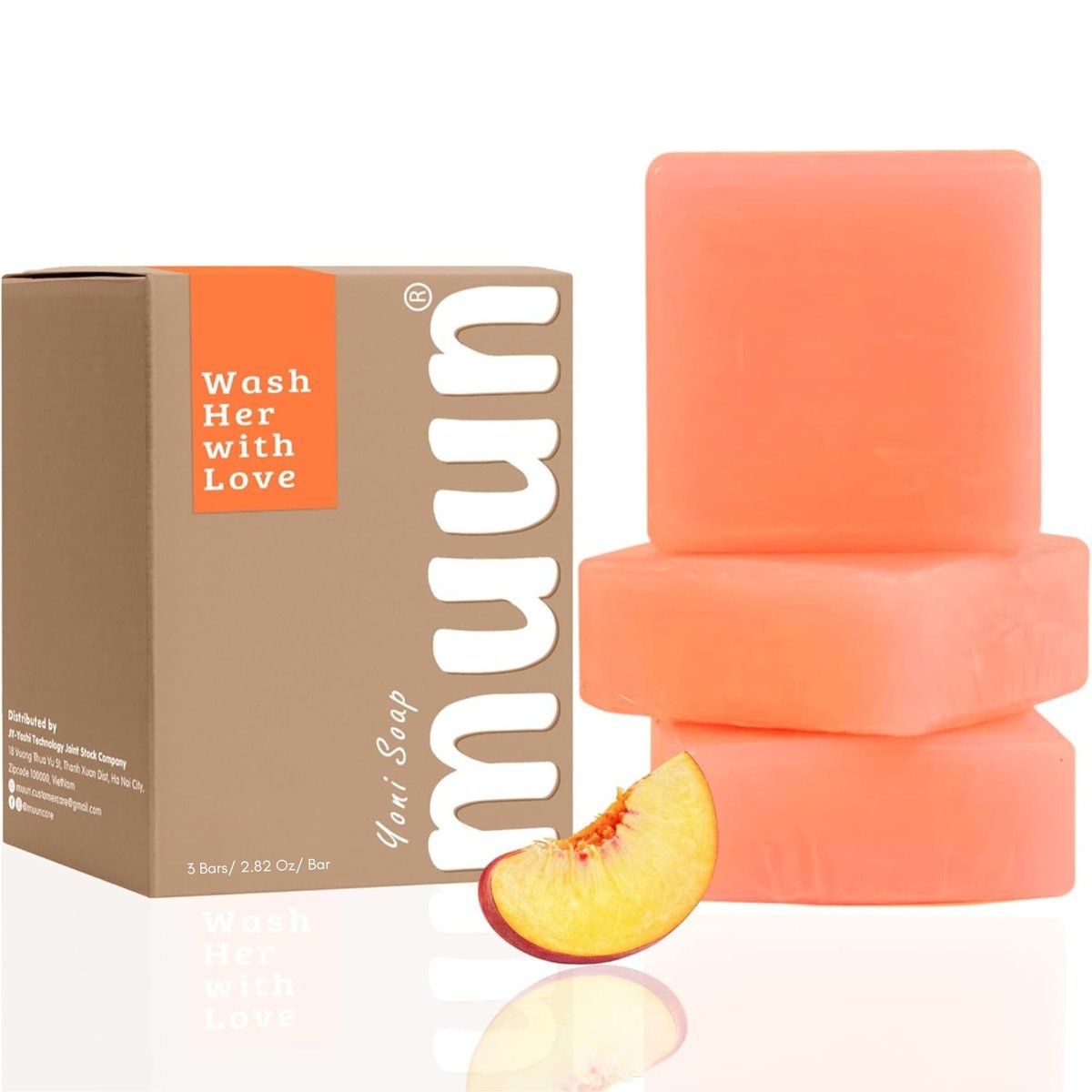 Muun Peach Yoni Seifenbar - Pack mit 3 Stück, pH-Balance mit Probiotika & natürlichen Inhaltsstoffen - Sanfte Reinigungsformel beseitigt Geruch für vaginale Gesundheit - Intimwaschung