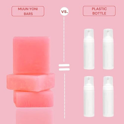 Muun Peach Yoni Seifenbar - Pack mit 3 Stück, pH-Balance mit Probiotika & natürlichen Inhaltsstoffen - Sanfte Reinigungsformel beseitigt Geruch für vaginale Gesundheit - Intimwaschung