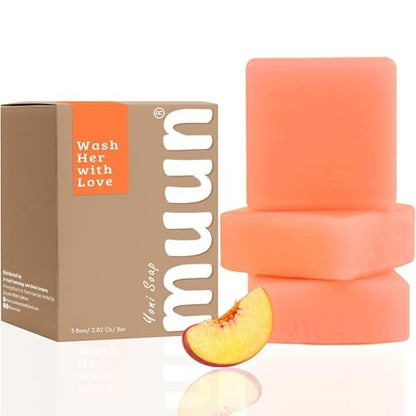 Muun Peach Yoni Seifenbar - Pack mit 3 Stück, pH-Balance mit Probiotika & natürlichen Inhaltsstoffen - Sanfte Reinigungsformel beseitigt Geruch für vaginale Gesundheit - Intimwaschung