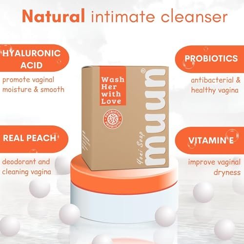 Muun Peach Yoni Seifenbar - Pack mit 3 Stück, pH-Balance mit Probiotika & natürlichen Inhaltsstoffen - Sanfte Reinigungsformel beseitigt Geruch für vaginale Gesundheit - Intimwaschung