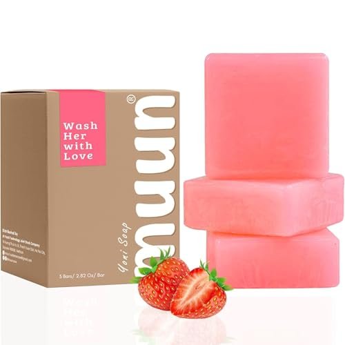 Muun Erdbeer Yoni Seifenbar - 3er Pack pH-ausgleichender Reiniger mit Probiotika & natürlichen Inhaltsstoffen - Sanfte Reinigungsformel beseitigt Gerüche für vaginale Gesundheit - Feuchtigkeitsspendende Intimwäsche