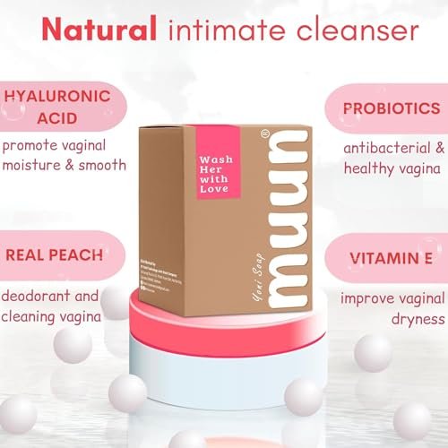 Muun Erdbeer Yoni Seifenbar - 3er Pack pH-ausgleichender Reiniger mit Probiotika & natürlichen Inhaltsstoffen - Sanfte Reinigungsformel beseitigt Gerüche für vaginale Gesundheit - Feuchtigkeitsspendende Intimwäsche