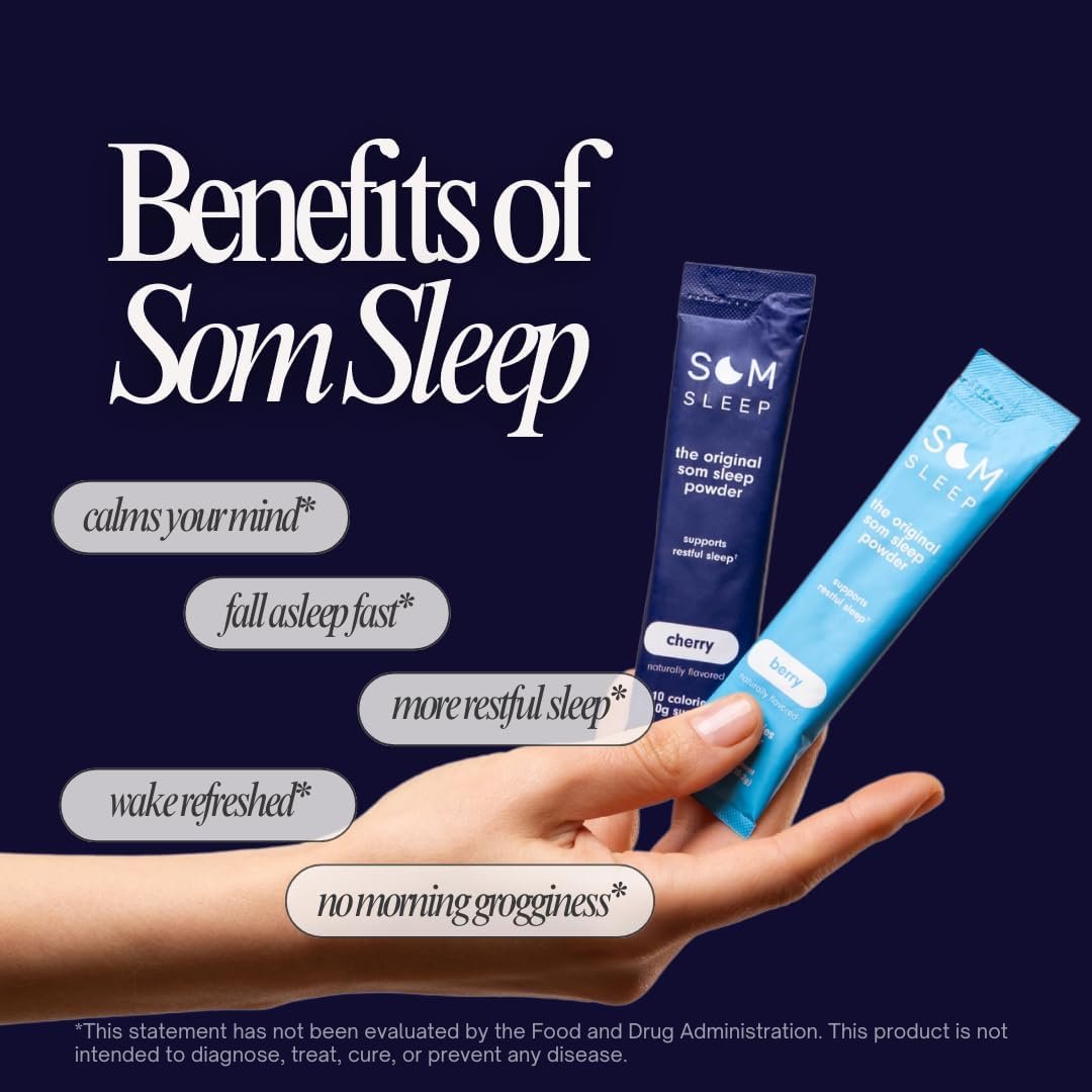 Som Sleep, Erholsamer Schlaf Pulvermischung mit Melatonin, Magnesium, Vitamin B6, L-Theanin & GABA – Vegan, Zuckerfrei, Keto-freundlich – Kirsche, 10er-Pack