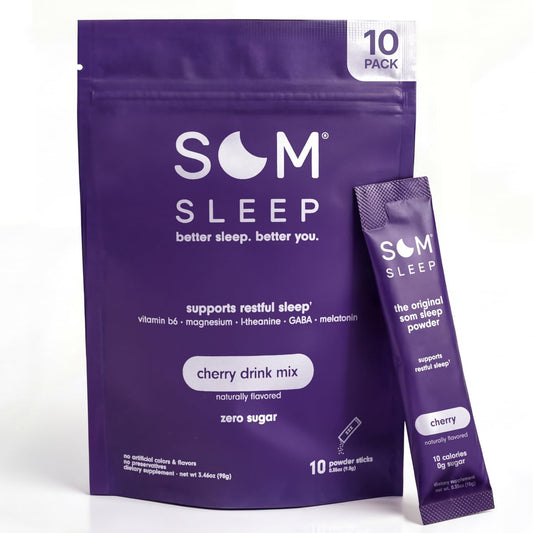 Som Sleep, Erholsamer Schlaf Pulvermischung mit Melatonin, Magnesium, Vitamin B6, L-Theanin & GABA – Vegan, Zuckerfrei, Keto-freundlich – Kirsche, 10er-Pack