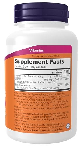 Now Supplements, C-1000 Zink & D-3, Saisonale Immununterstützung*, 100 vegane Kapseln