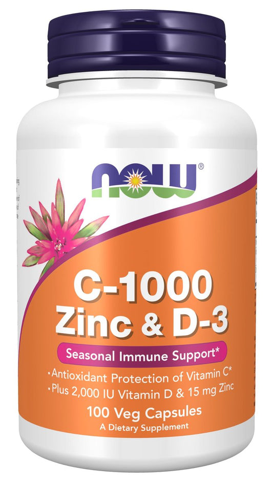 Now Supplements, C-1000 Zink & D-3, Saisonale Immununterstützung*, 100 vegane Kapseln