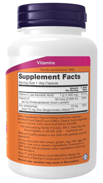 Now Supplements, C-1000 Zink & D-3, Saisonale Immununterstützung*, 100 vegane Kapseln